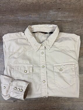 Harley-Davidson Beige Western Snap Button Shirt | XL | 100% Cotton | Logo Back
